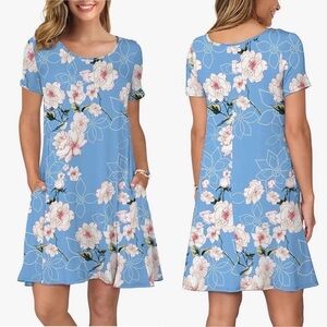 NWT! Korsis blue cherry blossom short sleeve t-shirt dress w/ pockets 2X